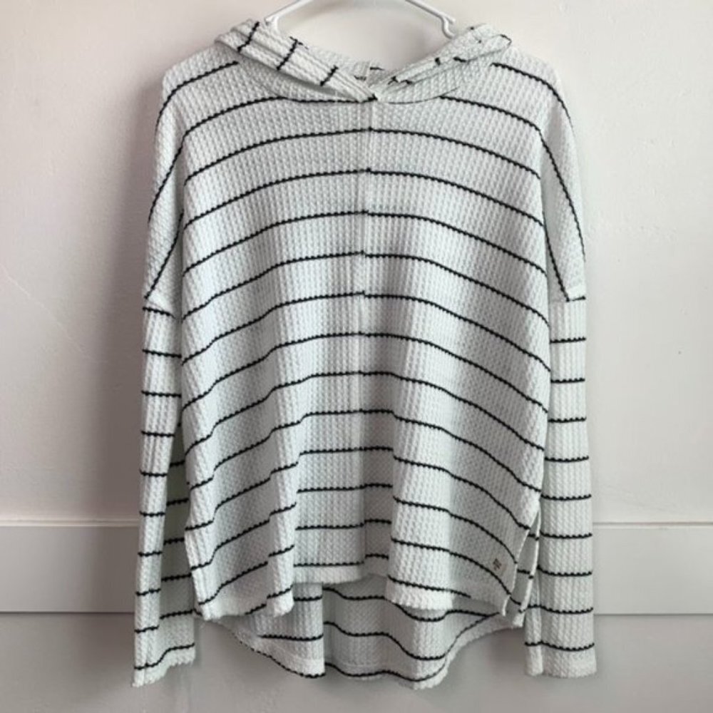 Billabong White & Black Striped Waffleknit Pullover Hoodie
